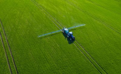 aerial view of sprayer in field