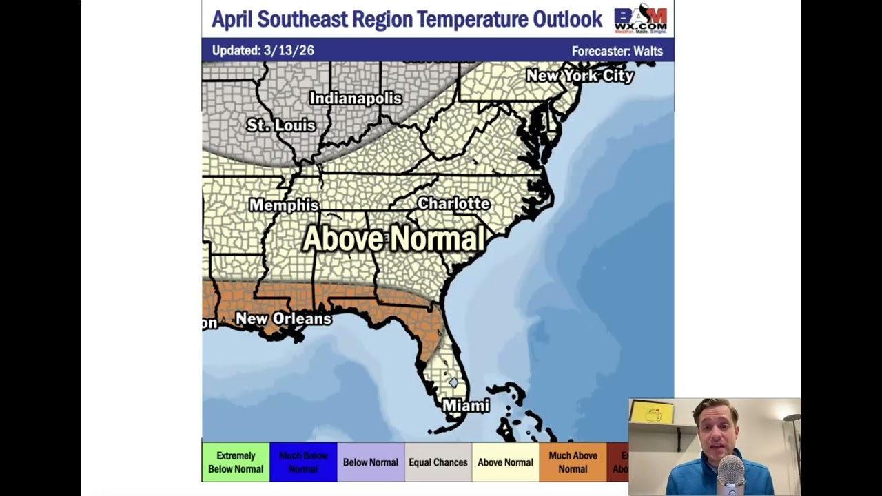 Southeast region April temperature and precipitation outlook 2026