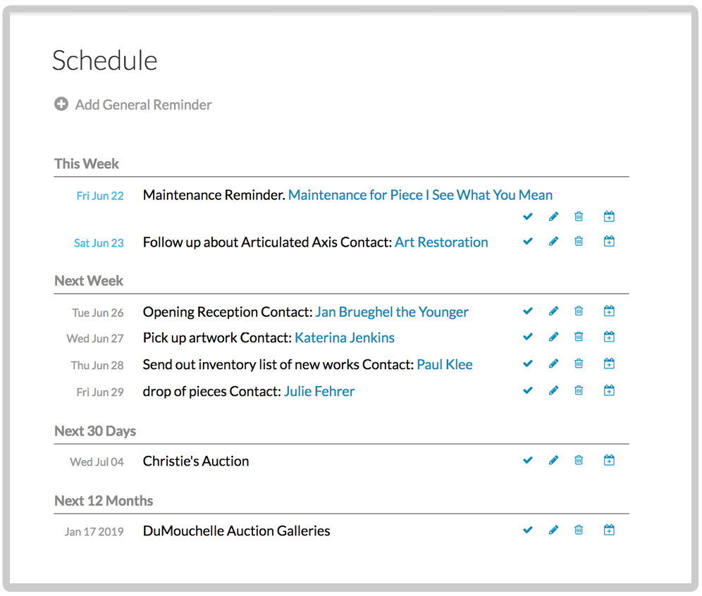 Contact management interface for art collectors