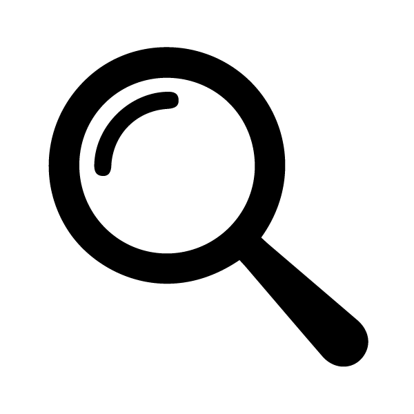 A black magnifying glass icon.